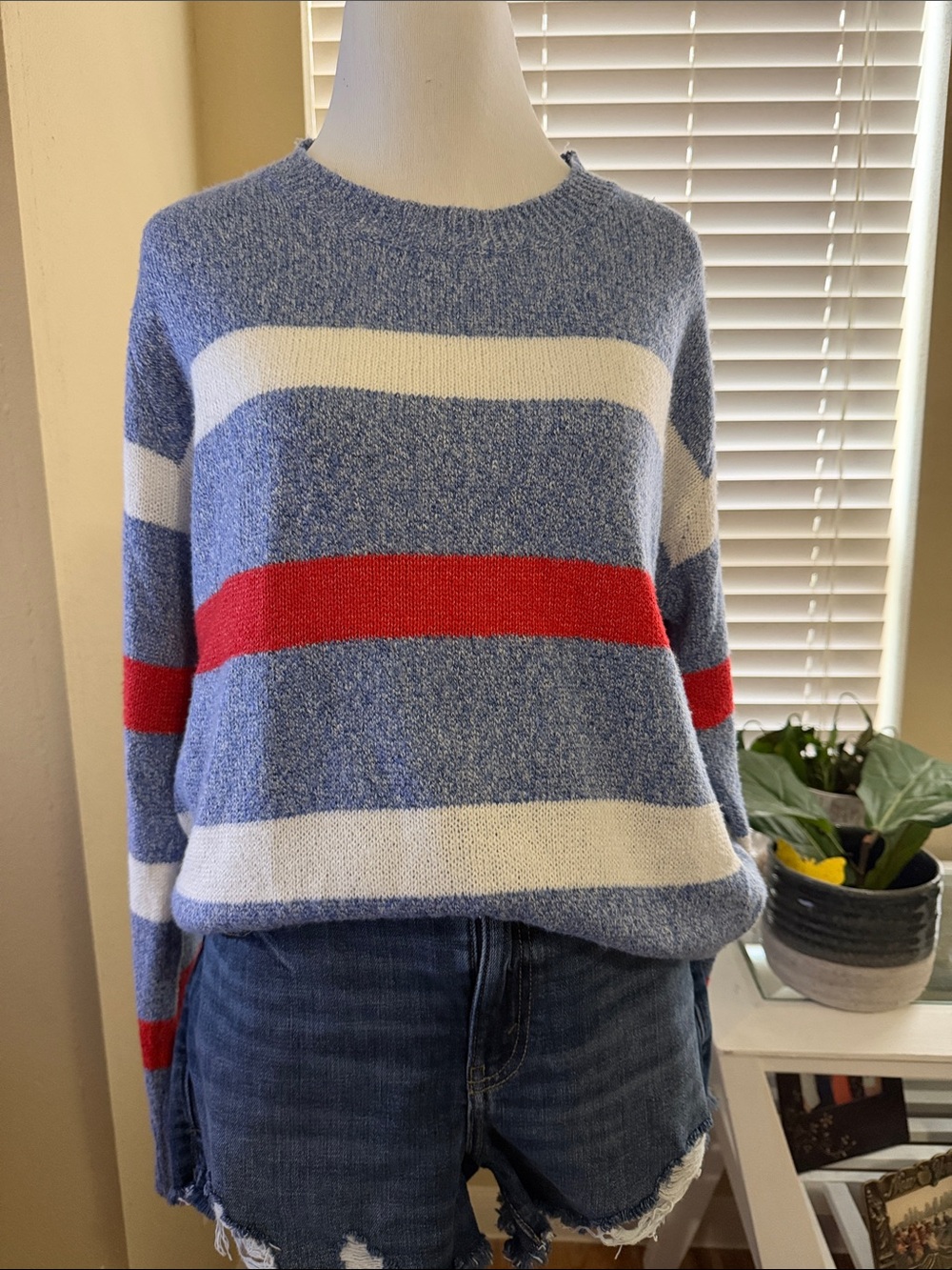 emory park Blue, White & Red Striped Crewneck Sweater